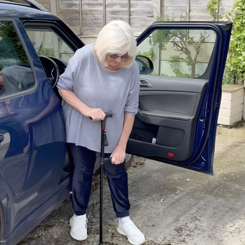 Real StandSecure customer using the cane to get up in daily life